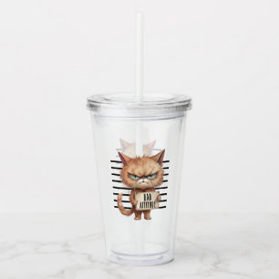 Bad Attitude Cat Mugshot - Funny Feline Design Acryltrinkbecher