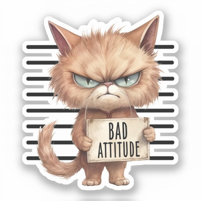 Bad Attitude Cat Mugshot - Funny Feline Design Aufkleber (Vorderseite)