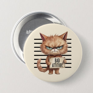 Bad Attitude Cat Mugshot - Funny Feline Design Button