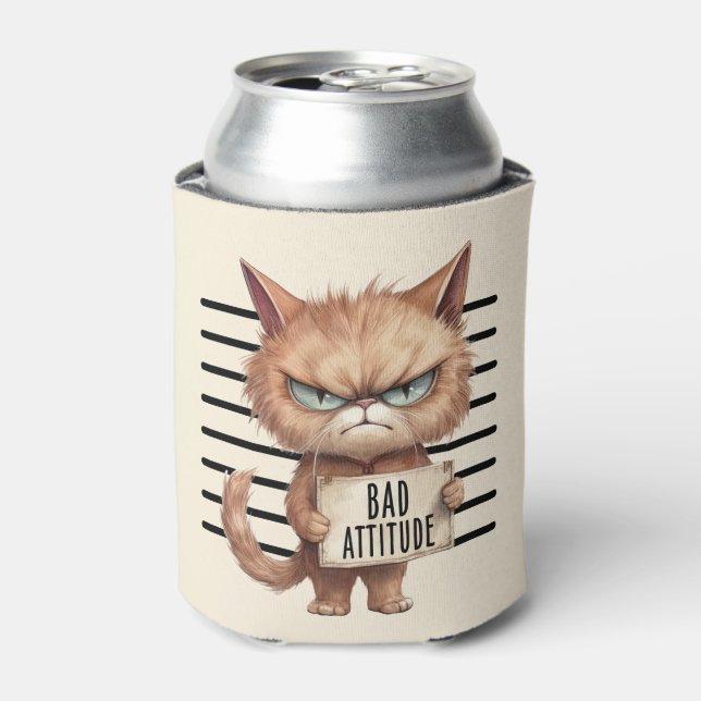 Bad Attitude Cat Mugshot - Funny Feline Design Dosenkühler (Kanne Vorderseite)