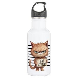Bad Attitude Cat Mugshot - Funny Feline Design Edelstahlflasche