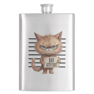 Bad Attitude Cat Mugshot - Funny Feline Design Flachmann