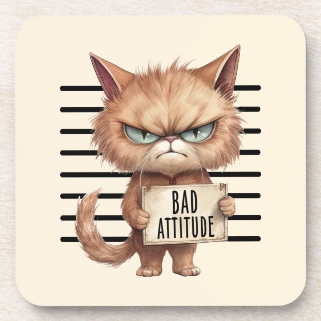 Bad Attitude Cat Mugshot - Funny Feline Design Getränkeuntersetzer (Vorderseite)