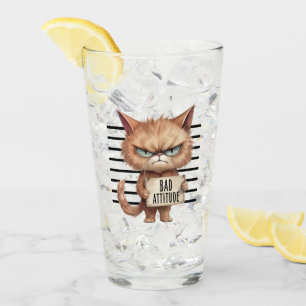 Bad Attitude Cat Mugshot - Funny Feline Design Glas