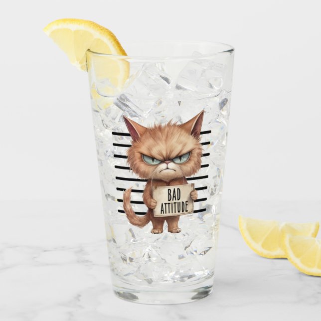 Bad Attitude Cat Mugshot - Funny Feline Design Glas (Vorderseite Ice)