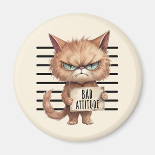 Bad Attitude Cat Mugshot - Funny Feline Design Magnet