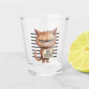 Bad Attitude Cat Mugshot - Funny Feline Design Schnapsglas