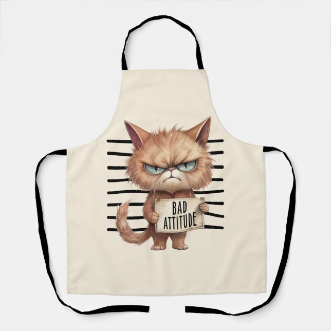 Bad Attitude Cat Mugshot - Funny Feline Design Schürze (Vorderseite)