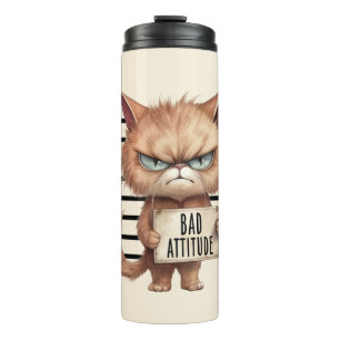 Bad Attitude Cat Mugshot - Funny Feline Design Thermosbecher