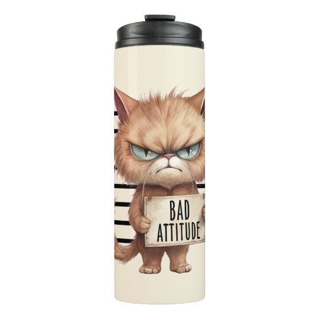 Bad Attitude Cat Mugshot - Funny Feline Design Thermosbecher (Vorderseite)