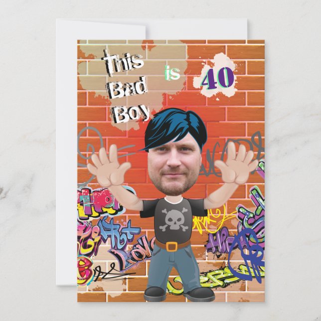 Bad Boy 40th Men's Birthday Funny Face Cut-out Einladung (Vorderseite)