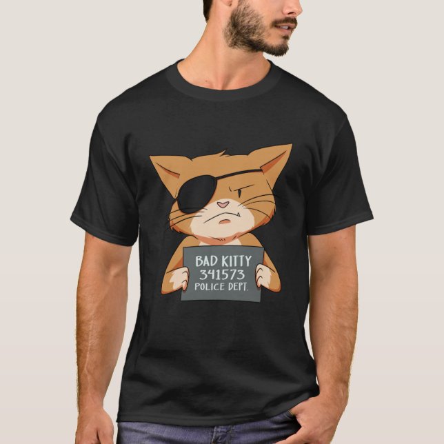 Bad Cat Gangster Mugshot Kitty für Haustiere T-Shirt (Vorderseite)