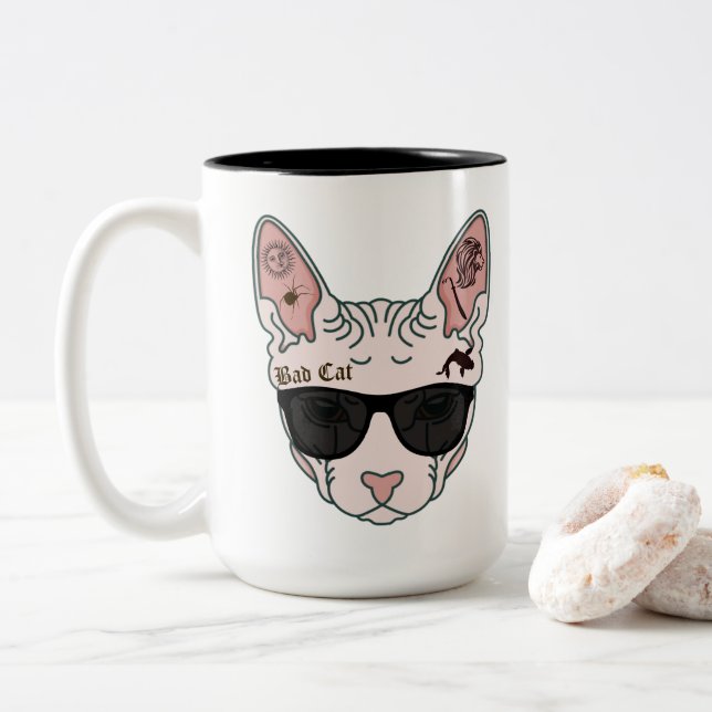 Bad Cat Zweifarbige Tasse (Mit Donut)