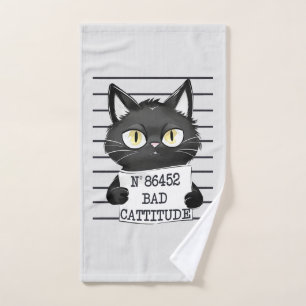 Bad Cattitude - Black Cat Mugshot Badhandtuch Set