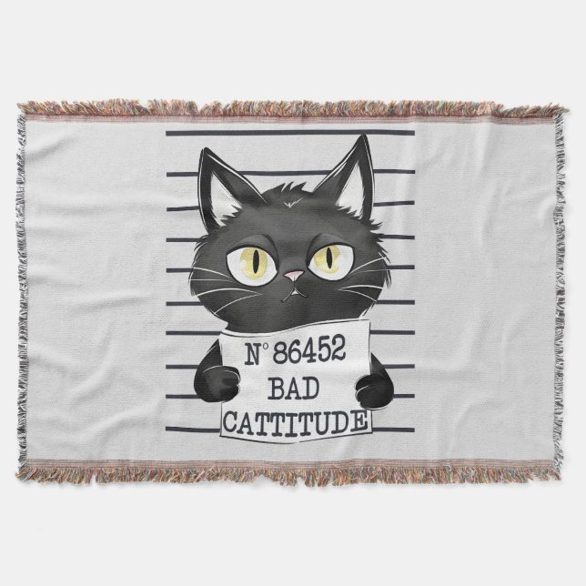 Bad Cattitude - Black Cat Mugshot Decke (Vorderseite)