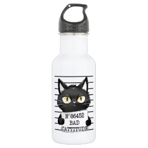 Bad Cattitude - Black Cat Mugshot Edelstahlflasche