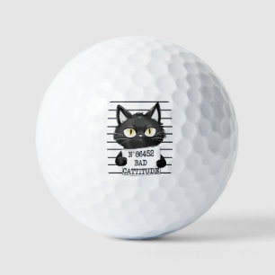Bad Cattitude - Black Cat Mugshot Golfball