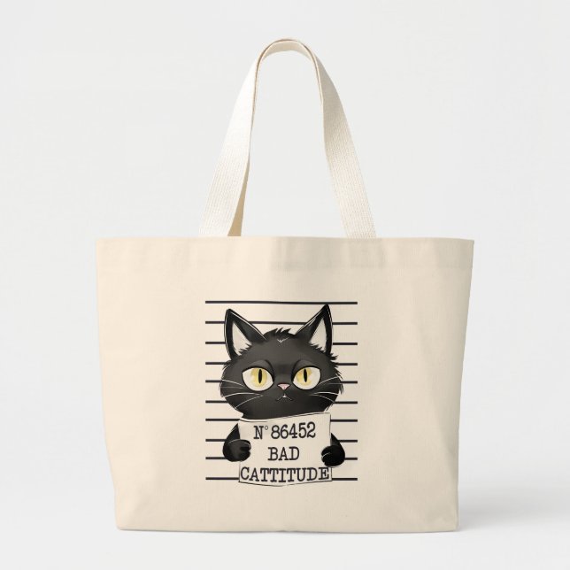 Bad Cattitude - Black Cat Mugshot Jumbo Stoffbeutel (Vorne)