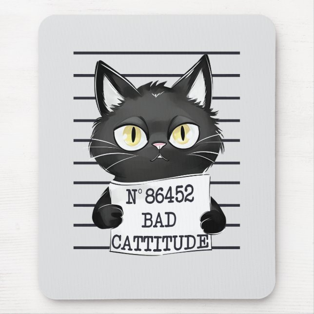 Bad Cattitude - Black Cat Mugshot Mousepad (Vorne)
