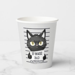 Bad Cattitude - Black Cat Mugshot Pappbecher