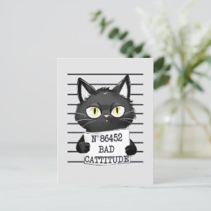 Bad Cattitude - Black Cat Mugshot Postkarte
