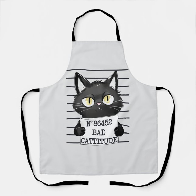 Bad Cattitude - Black Cat Mugshot Schürze (Vorderseite)