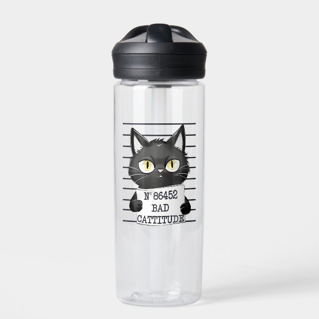 Bad Cattitude - Black Cat Mugshot Trinkflasche (Vorderseite)
