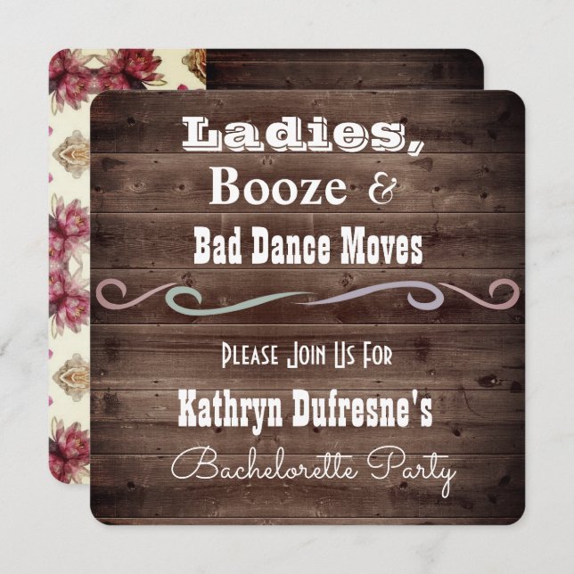 "Bad Dance Moves" Rustikale Bachelorette Einladung (Vorne/Hinten)