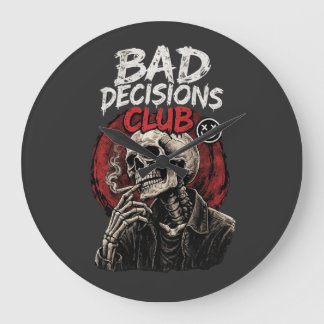 Bad Decisions Club Skeleton in Leather Jacket  Große Wanduhr