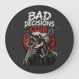 Bad Decisions Club Skelett in Lederjacke  Große Wanduhr