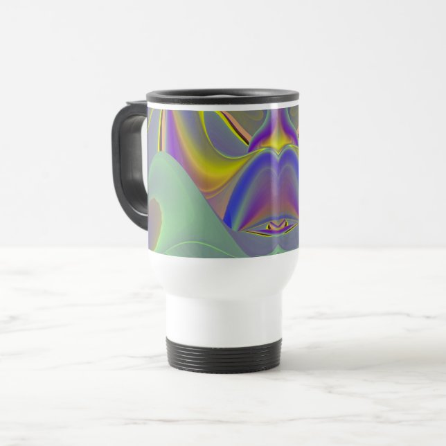 Bad Face, Abstrakte 3D-Regenbogenkunst Reisebecher (Vorderseite Links)