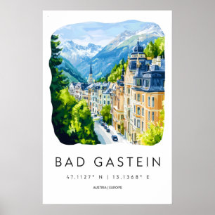Bad Gastein Aquarell Vintage Reiseposter Ski Poster