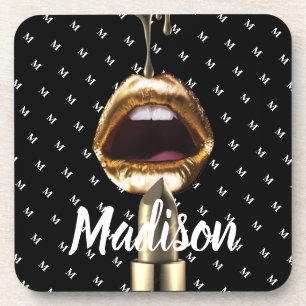 Bad Girl Beauty Gold Lips Girl Custom Personalized Getränkeuntersetzer