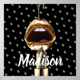 Bad Girl Beauty Gold Lips Personalisiert Poster