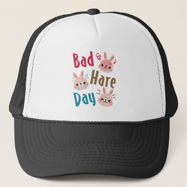 Bad Hare Day Funny Bunny Rabbit Kawaii Ostern Truckerkappe (Vorderseite)
