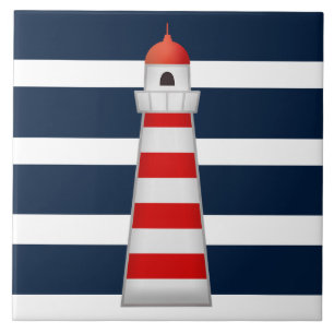 Bad Keramik Tile - Red Blue Lighthouse Fliese