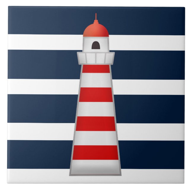 Bad Keramik Tile - Red Blue Lighthouse Fliese (Vorderseite)