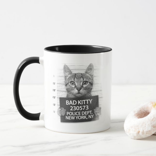 Bad Kitty Cat Police Foto Funny Coffee Tasse (Mit Donut)