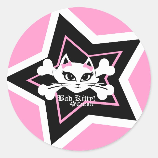 Bad Kitty Little Pink Stickerz Runder Aufkleber (Vorderseite)