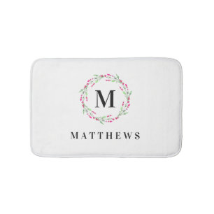 Bad-Matte - Blumenkreis-Monogramm-Name Badematte