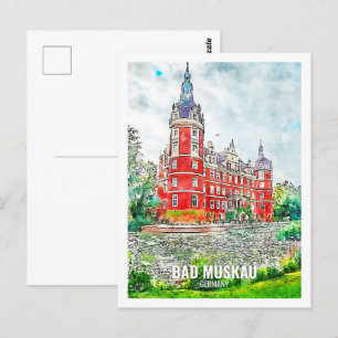 Bad Muskau Deutschland Reiseort Wasserfarbe Postkarte