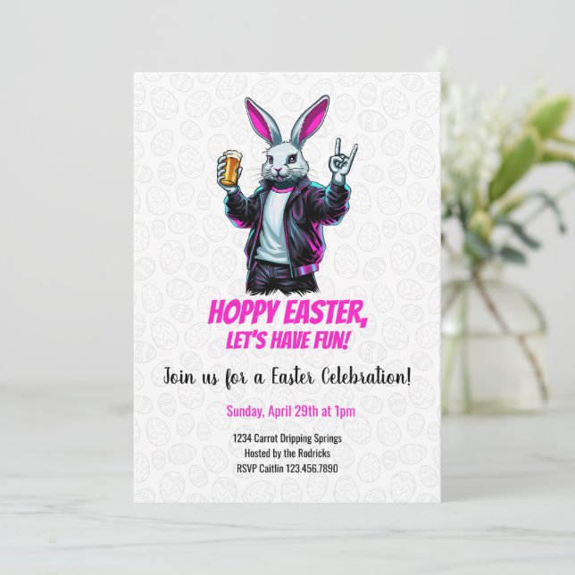 Bad Oaster Bunny! Hoppy Ostern, Lass's Have Fun! Einladung (Stehend Vorderseite)