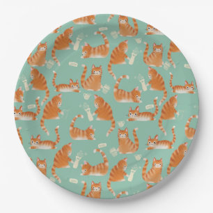 Bad Orange Tabby Katzen klopfen über Muster Pappteller