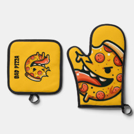 bad pizza funny food pepperoni italian ofenhandschuh & Topflappen-Set