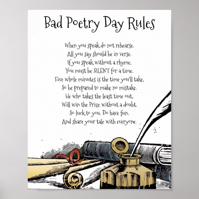Bad Poetry Day Funny Game regiert Gedicht Poster (Vorne)