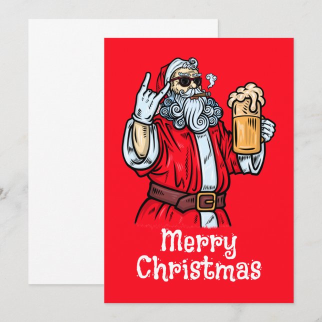 Bad Santa Claus, Rock, Bier und Zigar Einladung (Vorne/Hinten)