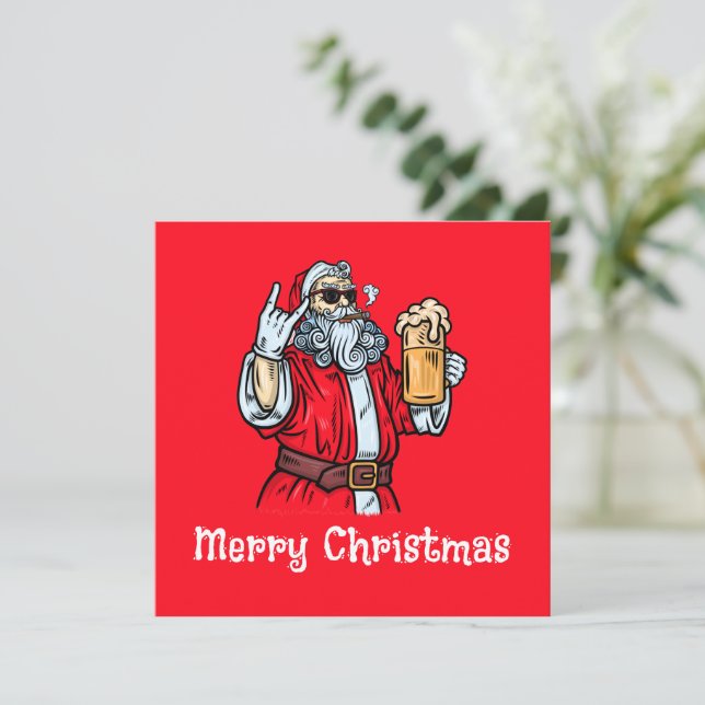 Bad Santa Claus, Rock, Bier und Zigar Einladung (Stehend Vorderseite)