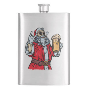 Bad Santa Claus, Rock, Bier und Zigar Flachmann