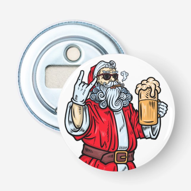 Bad Santa Claus, Rock, Bier und Zigar Flaschenöffner (Vorderseite)
