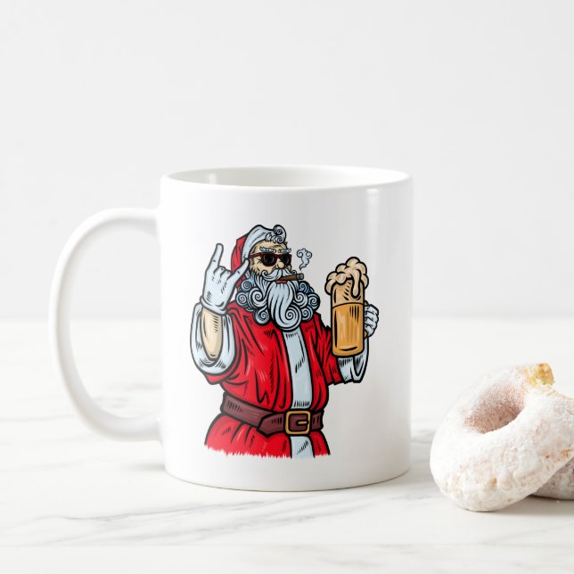 Bad Santa Claus, Rock, Bier und Zigar Kaffeetasse (Mit Donut)